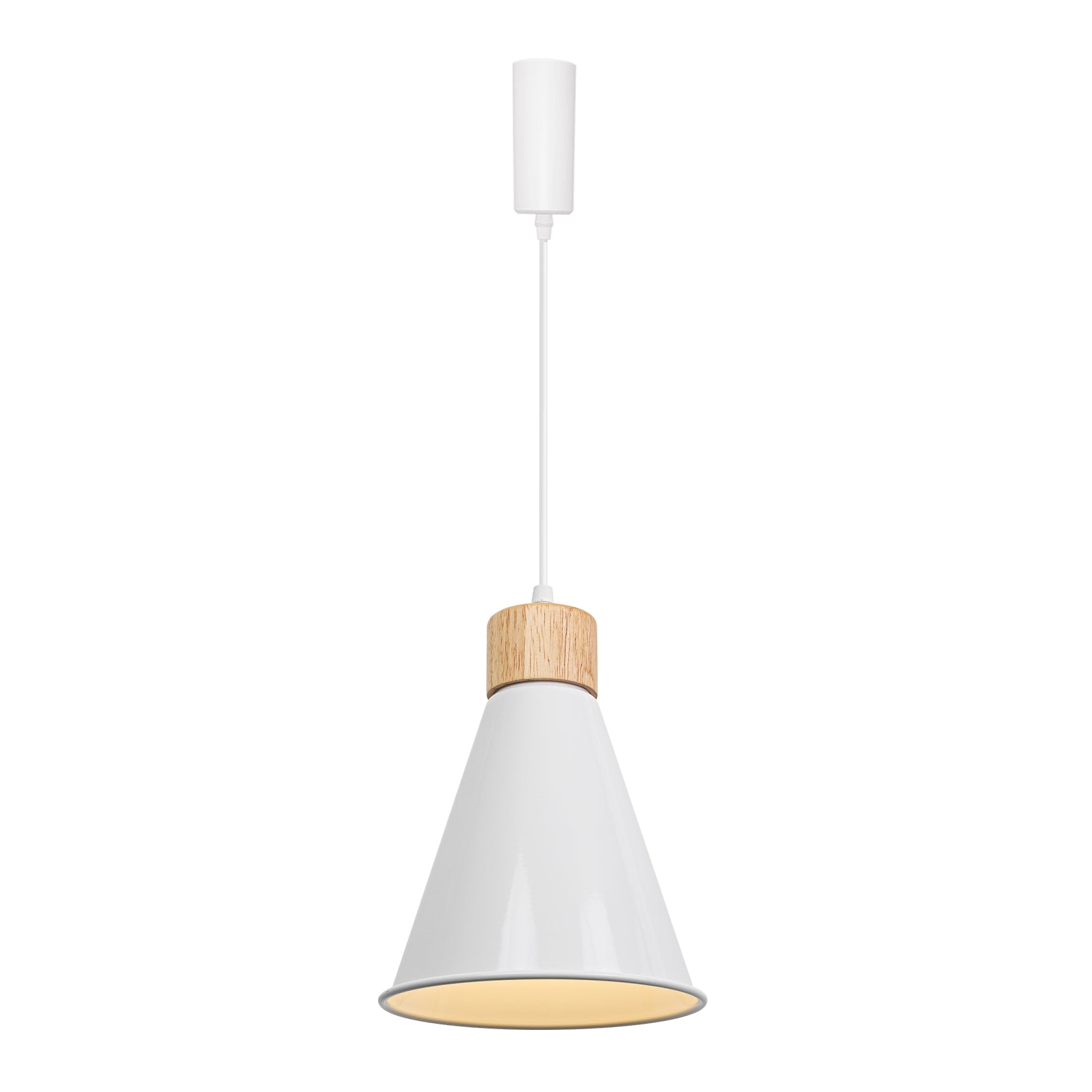 E26 Wood Base White Metal Cone Shade Retro Track Light 3.2 Ft Adjusted Height Freely