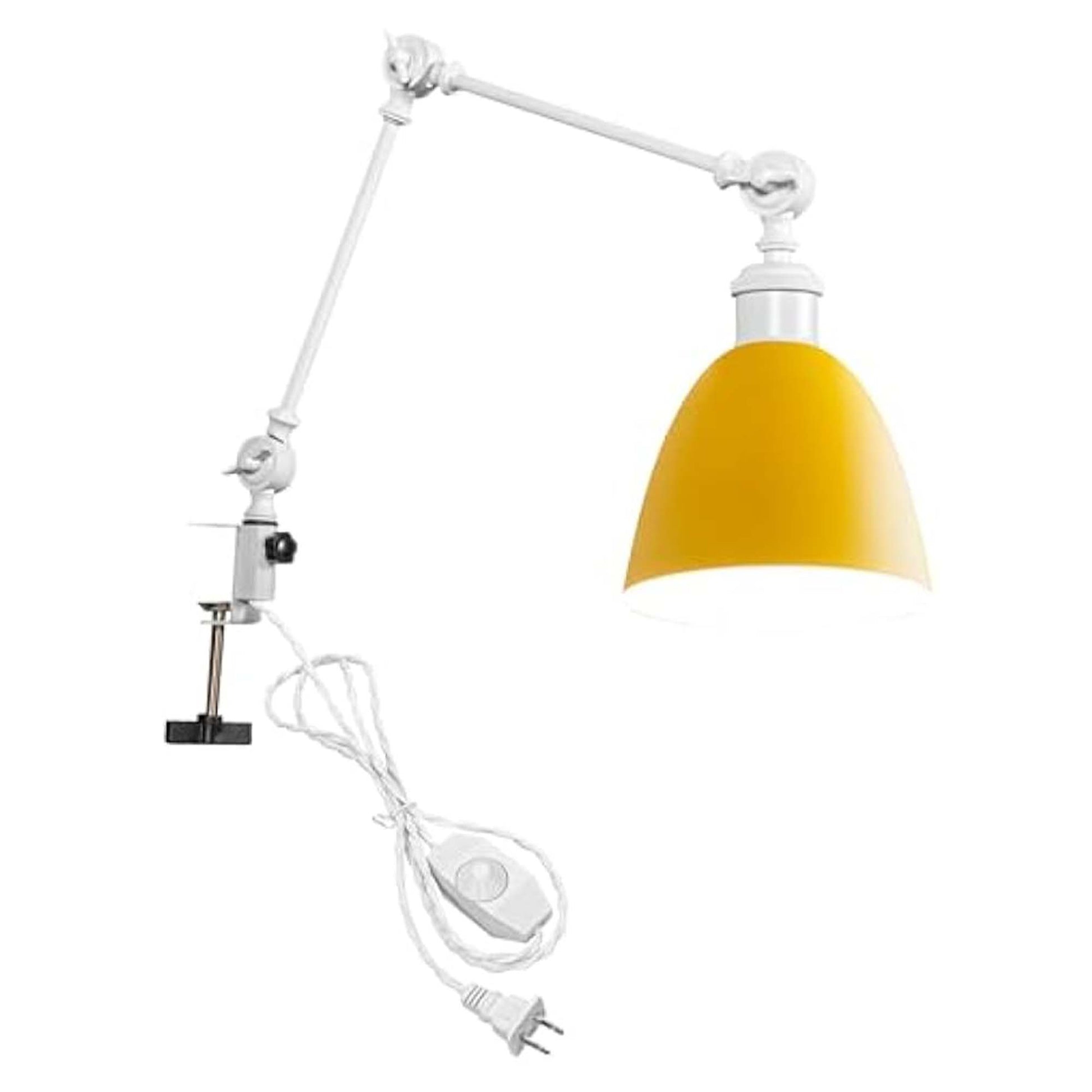 Kiven Dimmable Clip-on Desk Lamp, 1-Light Iron Modern Nightstand Lamp with Flexible Swing Arm, 8.2FT Plug in Cord, Decorative Clamp Lamp for Office Home Bookshelf Bedside E26 Sokcet,Yellow