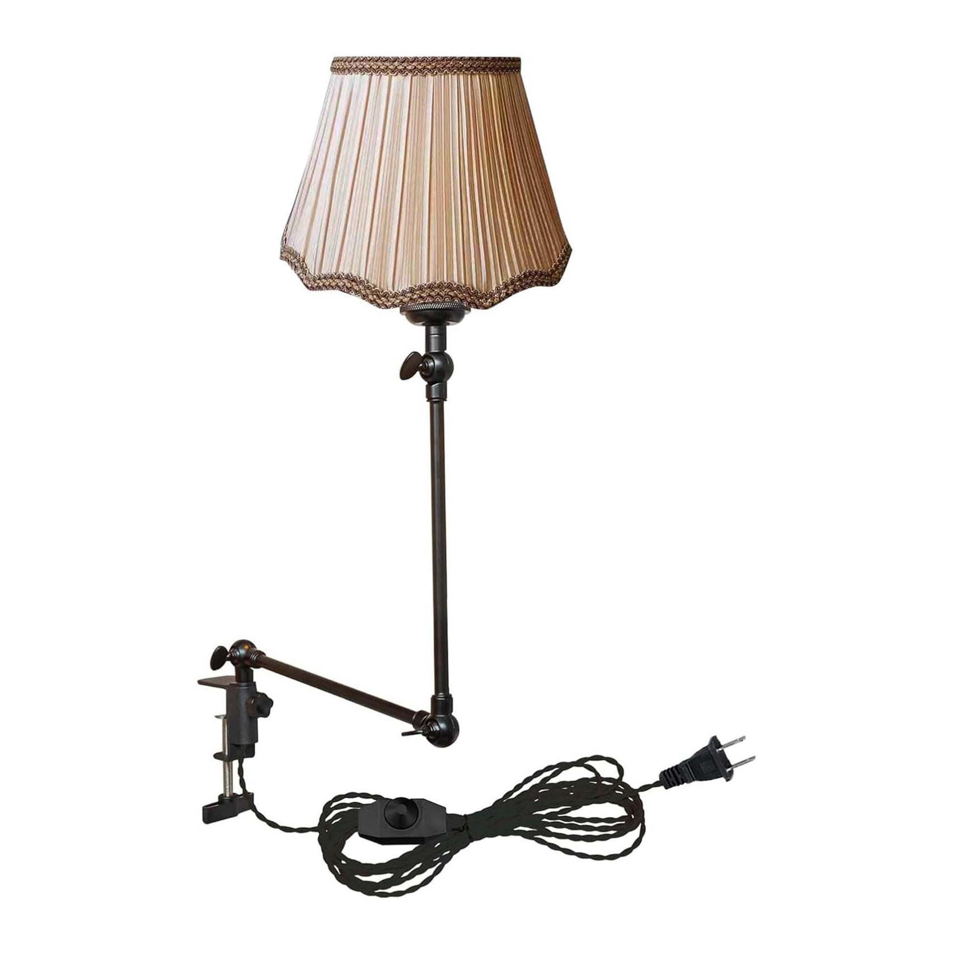 Kiven Plug-in Modern Clip-on Desk Lamp, 1-Light Nightstand Lamp with Flexible Arm, Purple Fabric Drum Lampshade, 8.2FT Plug in Cord, Decorative Clamp Lamp for Bookshelf Bedside Office Home