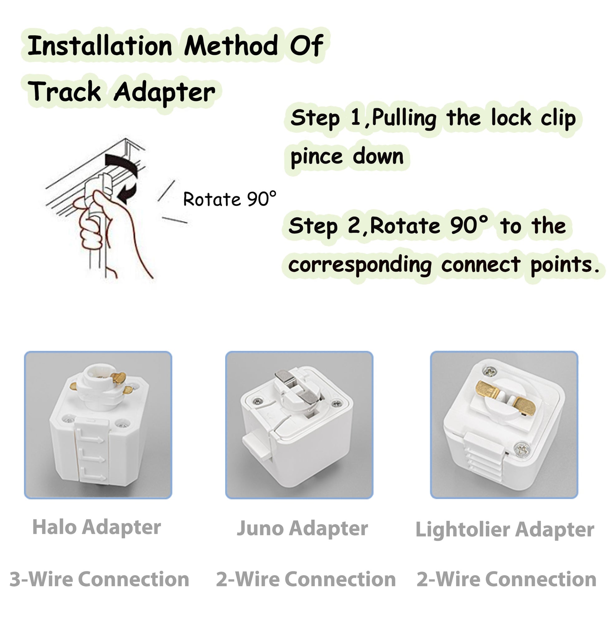 Track lighting adapter installation guide for Halo, Juno, and Lightolier, for kitchen or hallway pendant lights.