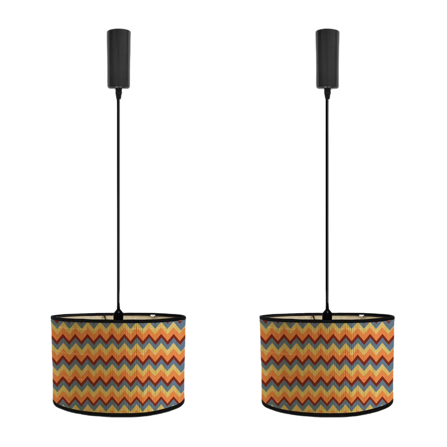 Collapsible Bamboo track light with colorful zig zag pattern. Adjustable cable for farmhouse lighting.