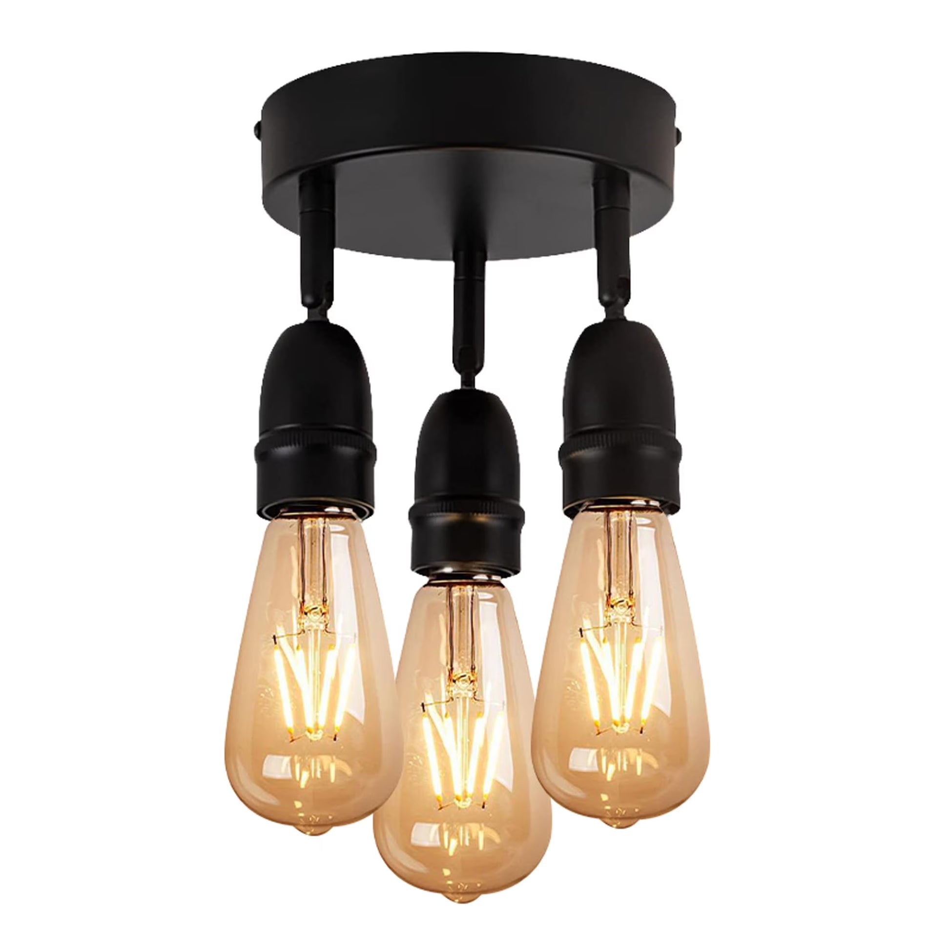 Kiven Adjustable 3 Lights RV Hard Wired with 12V RV Decorative Light RV Ceiling Light Kitchen Island Lamp Ceiling Mount, E26 2700K Bulb Included Industrial Semi Flush Mount for RV Camper - Black