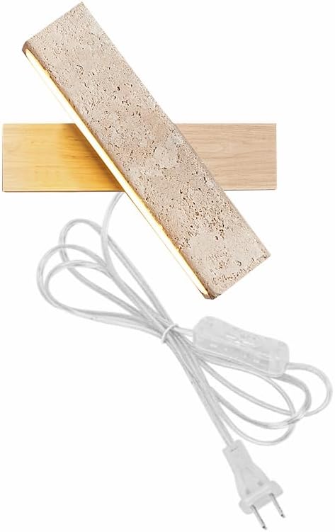 Kiven Rectangular Swivel Wall Sconce - Stone & Walnut 5.9ft Plug Cord 3000K Warm Lighting Vintage Lamp for Kitchen & Entryway