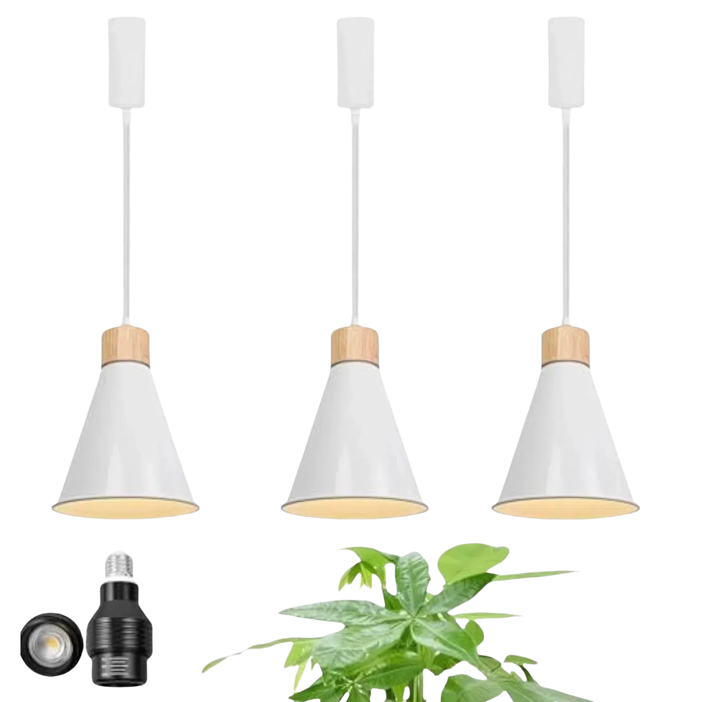 3-Pack White Adjustable Track Pendant Lights with Full Spectrum Bulbs - Vintage design for home and plant growth.