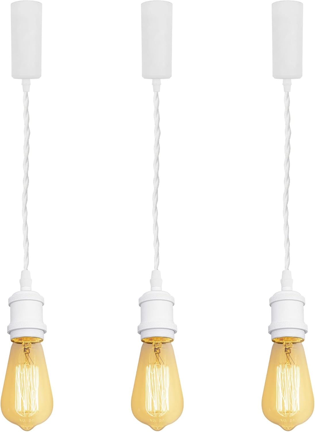Kiven H-Type Wire Track Light Pendants for Restaurant Decorative Pendant Light Industrial 15.7 Inch Cord Length Black Weave Rope 3 Pack (Bulb Not Included)