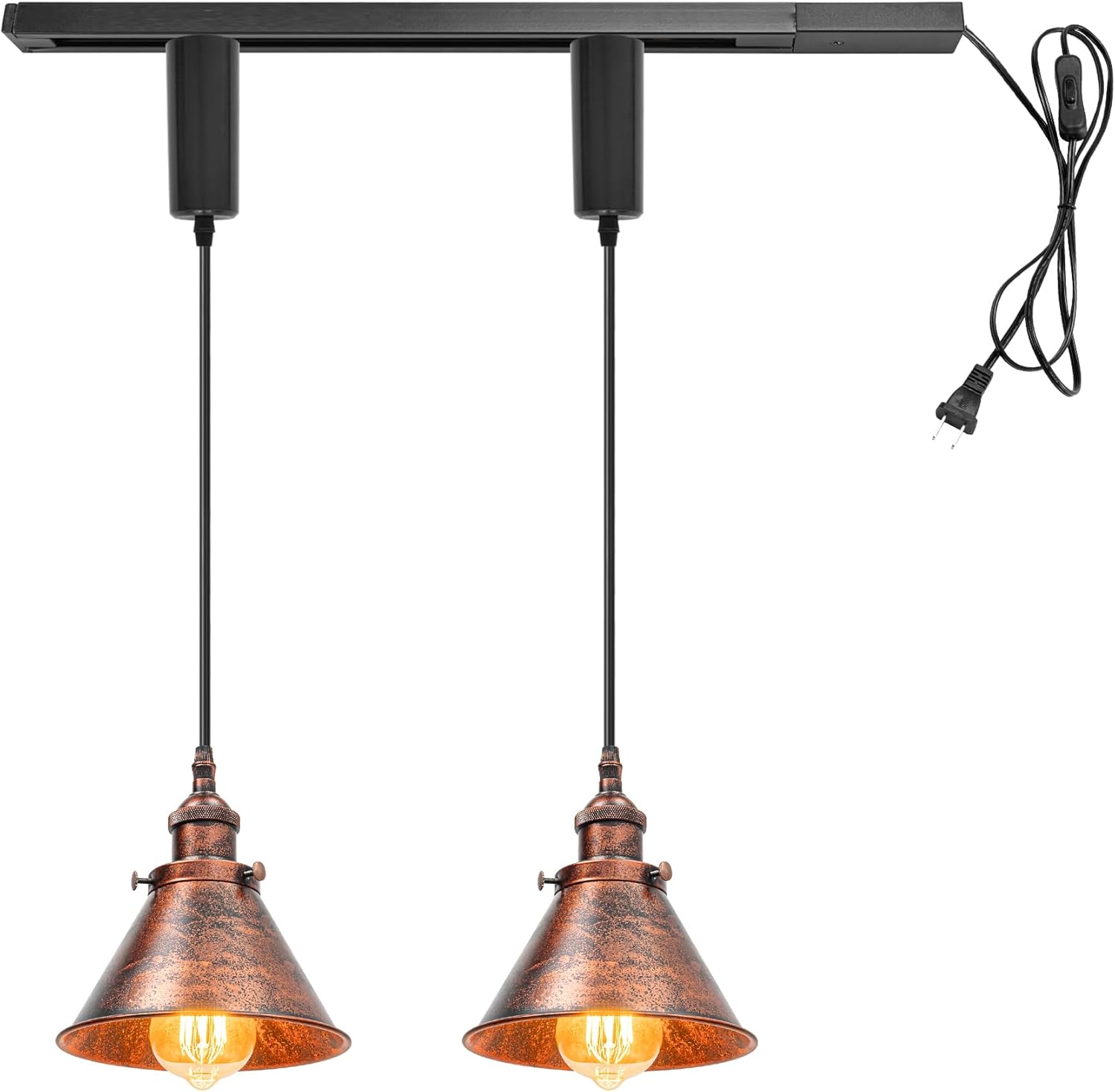 Pack of 3 Adjusted Wire Length H-Type Track Pendant Light 3.9 Ft Twisted Cord E26 Base Industrial Design Black Metal Pendant Light Fixture for Loft Aisle Bar(No Bulb & Track Lighting Rails)