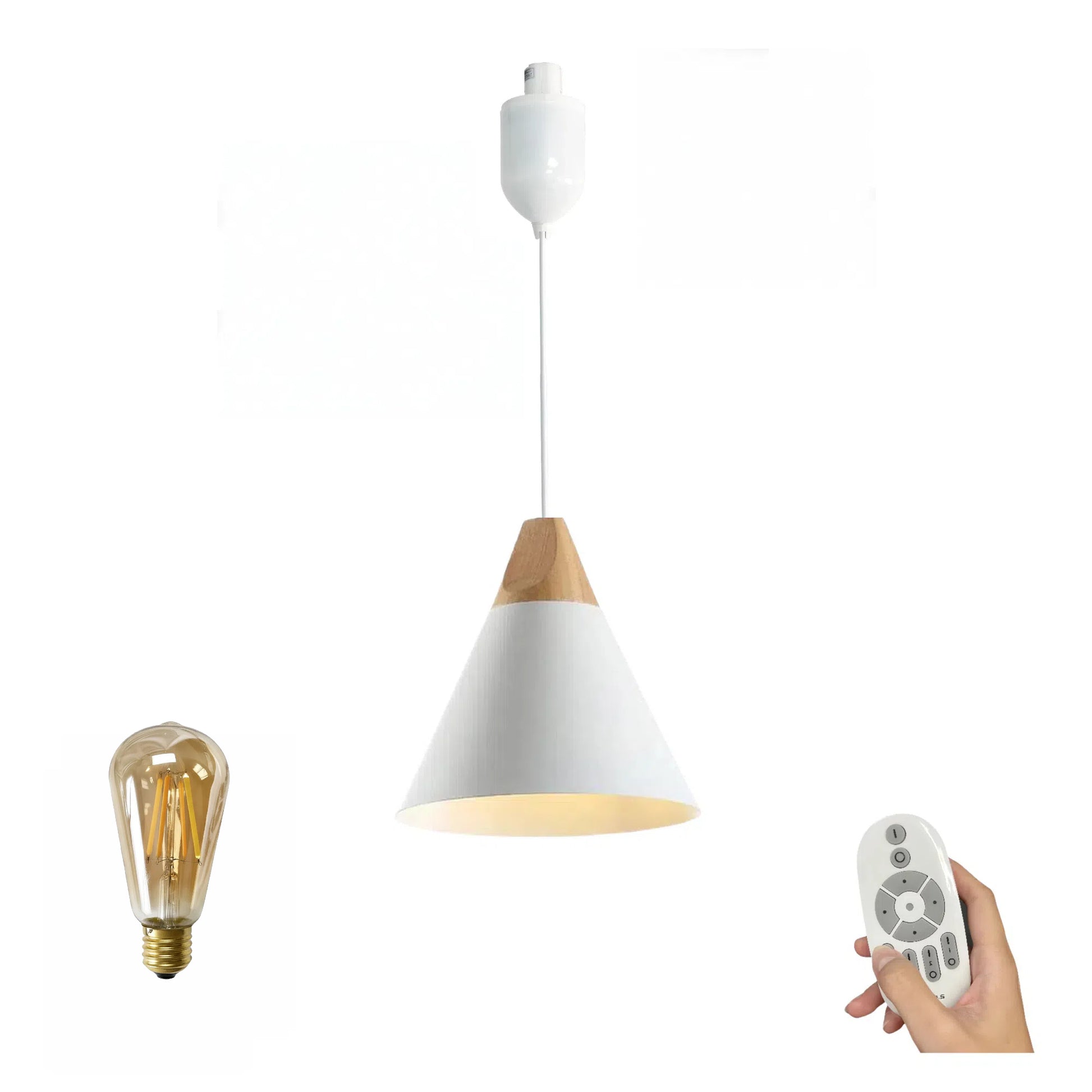 Adjustable Track Pendant Light White Nordic Style H-Type Track Light with a Dimmable Bulb for Kitchen Island, Living Room