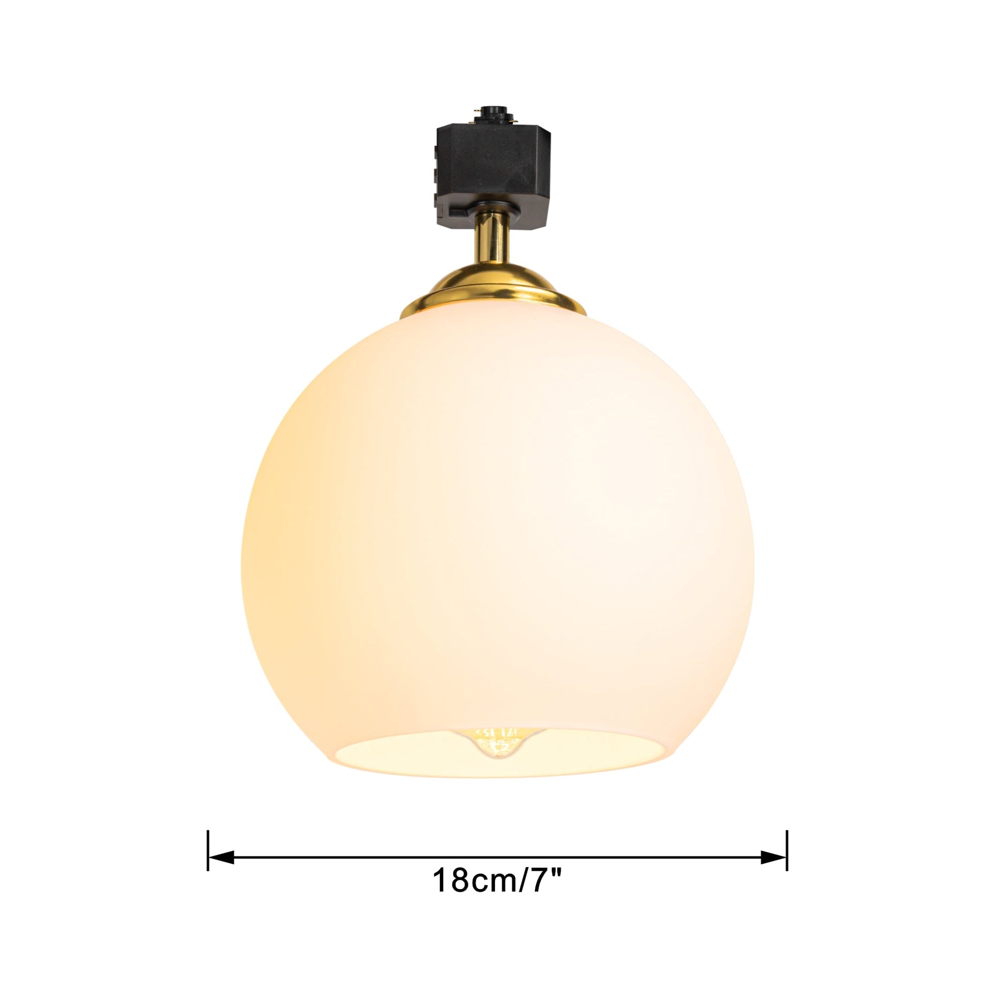 Kiven Lighting Globe Glass Track Light, gold fixture, 18cm. Suitable for restaurants and bars.