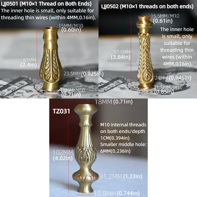 Solid Brass Fixing Column & Lamp Pole: Decorative Die-Cast Pattern Connecting Rod for Ceramic Antique Table Lamps in Study Rooms (Bottle Mouth Cover Mold)