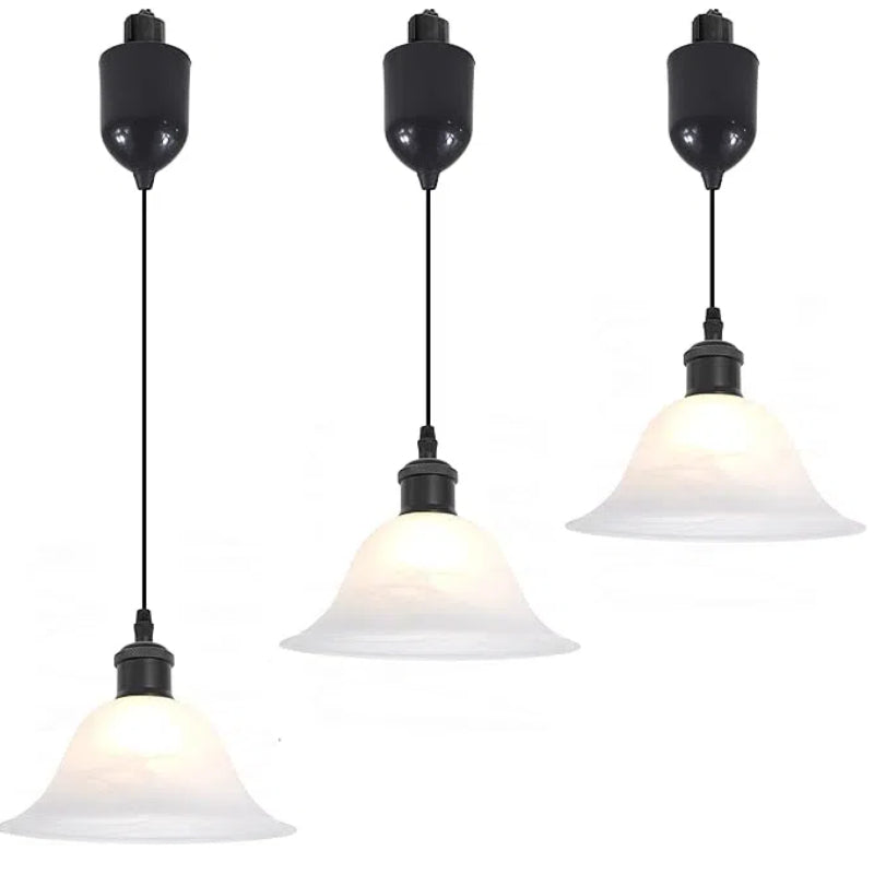 Kiven H-Type Track Lighting Pendants Adjustable Height,Modern h Track Pendant Lights with Alabaster Glass Shade,Track Lighting Fixture for Kitchen Island Hallway, 3 Lights(Black)
