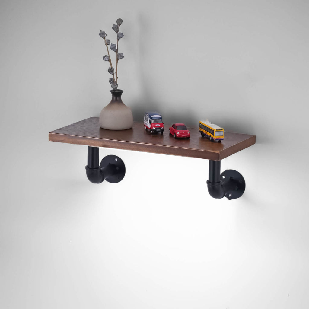 Touchless switch, rechargeable dimmable lamp, industrial-style pipe wall shelf decorative single-line solid wood shelf / wall-mounted shelving rack.