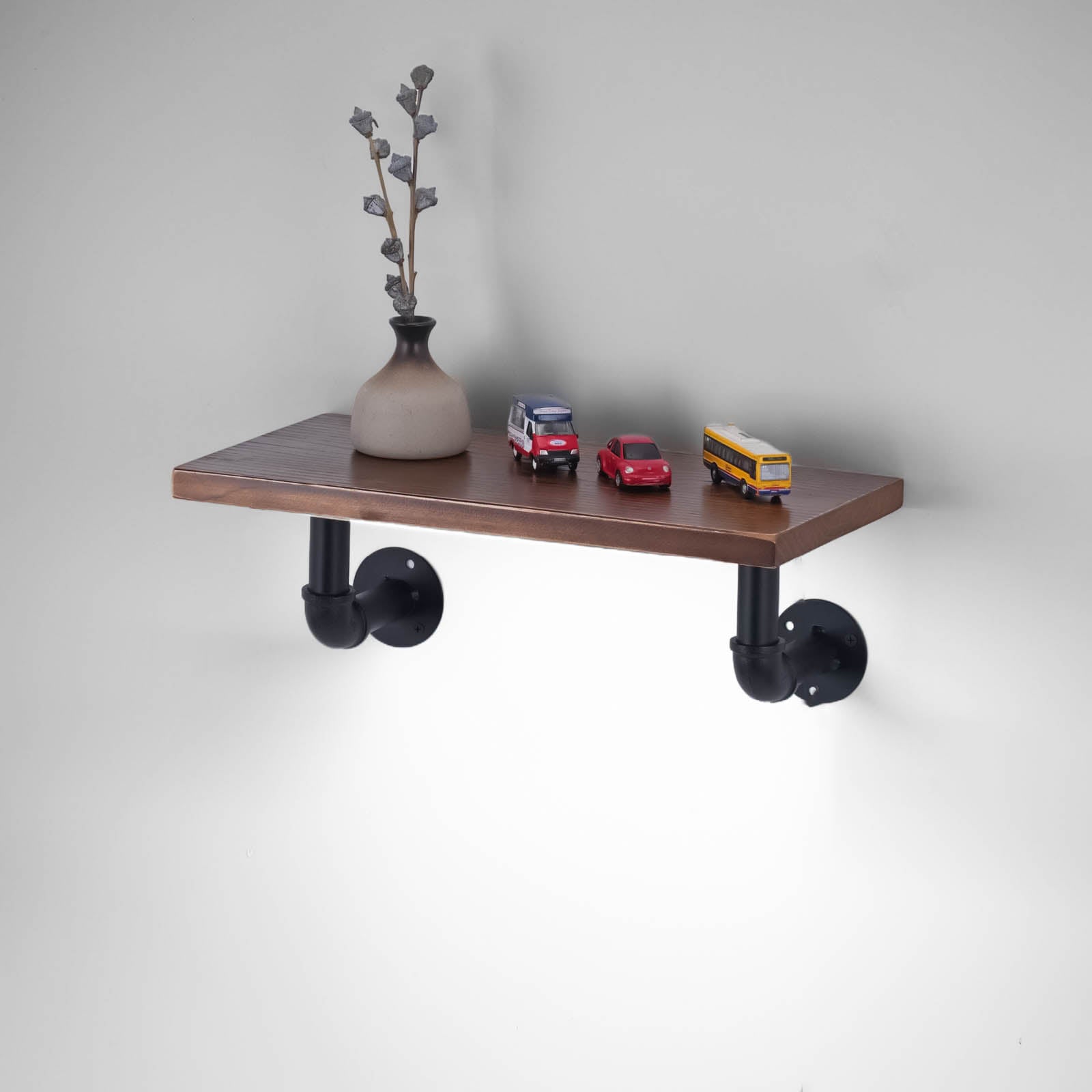 Touchless switch, rechargeable dimmable lamp, industrial-style pipe wall shelf decorative single-line solid wood shelf / wall-mounted shelving rack.
