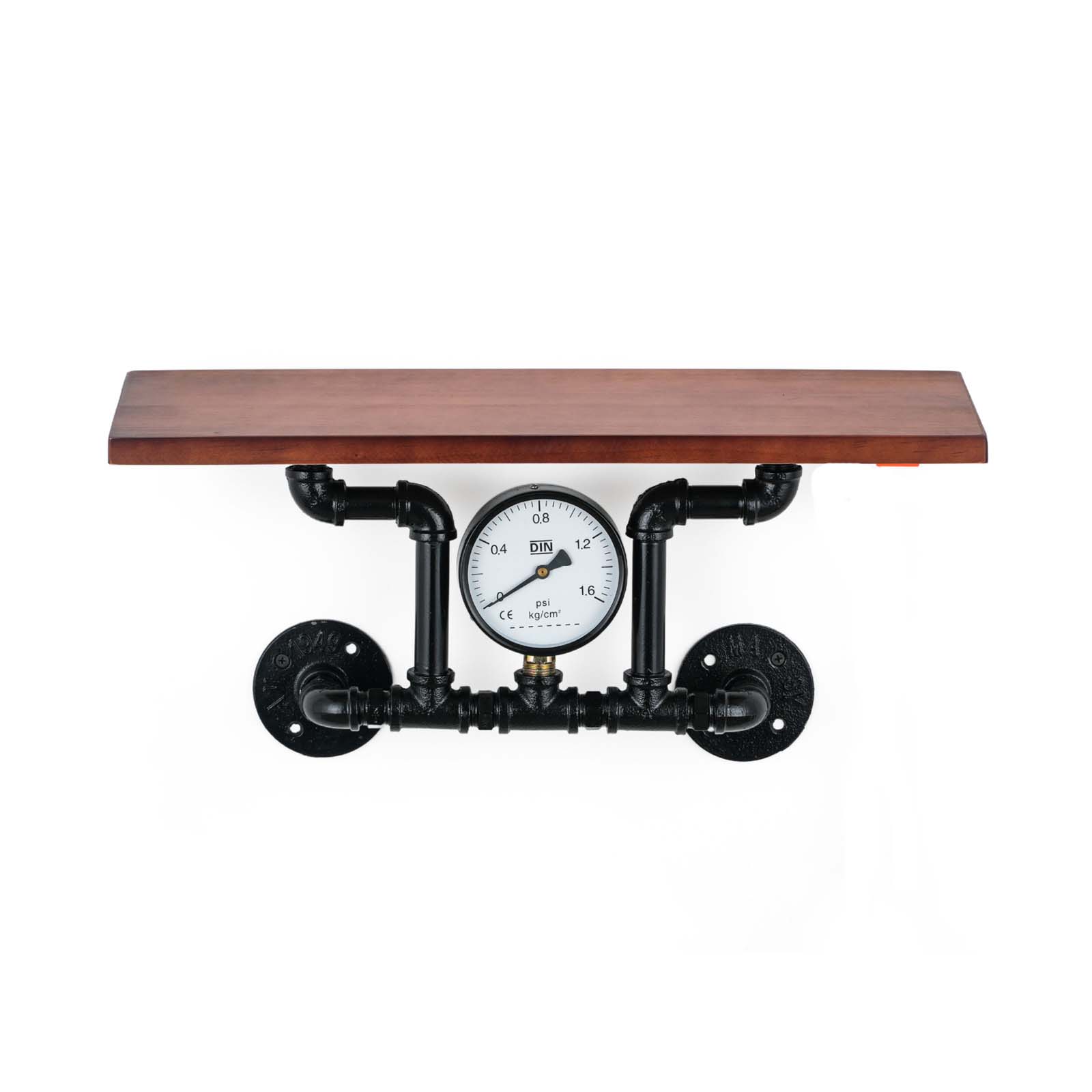 Touchless switch, rechargeable dimmable lamp, industrial-style pipe wall shelf decorative single-line solid wood shelf / wall-mounted shelving rack.