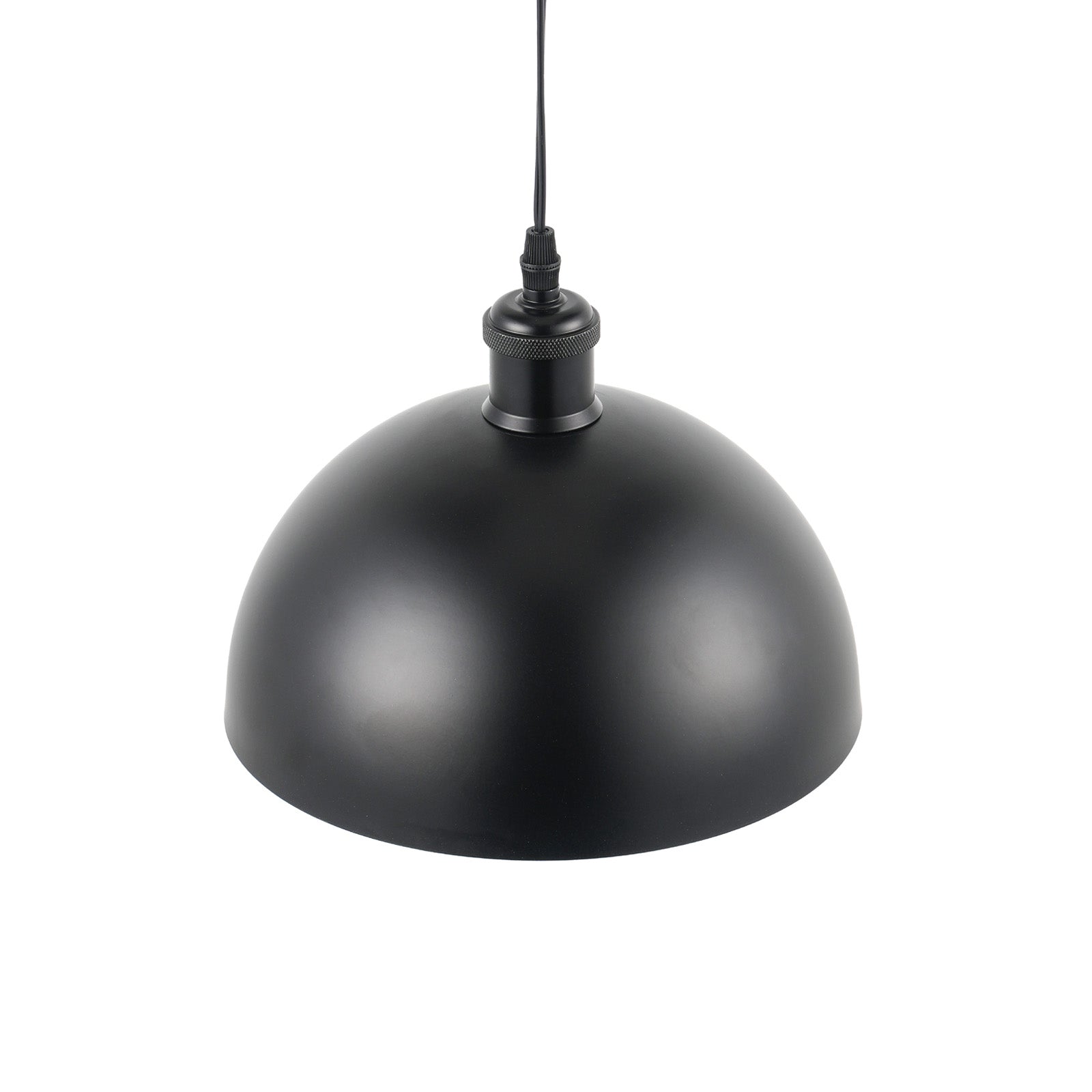 Black industrial pendant light fixture, adjustable wire, vintage style for kitchen and home.