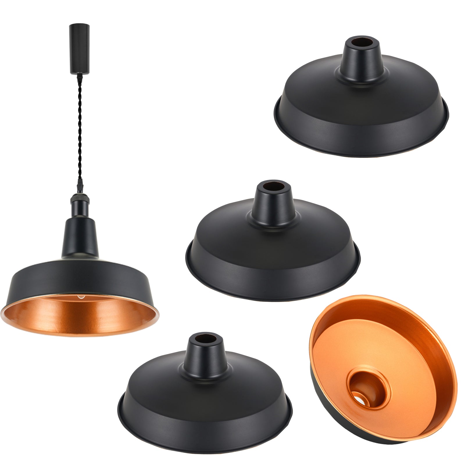 4-piece industrial retro metal bulb shield iron black hanging ceiling cone DIY lamp cover decoration replacement lamp cover is suitable for chandelier desk lamp wall lamp.