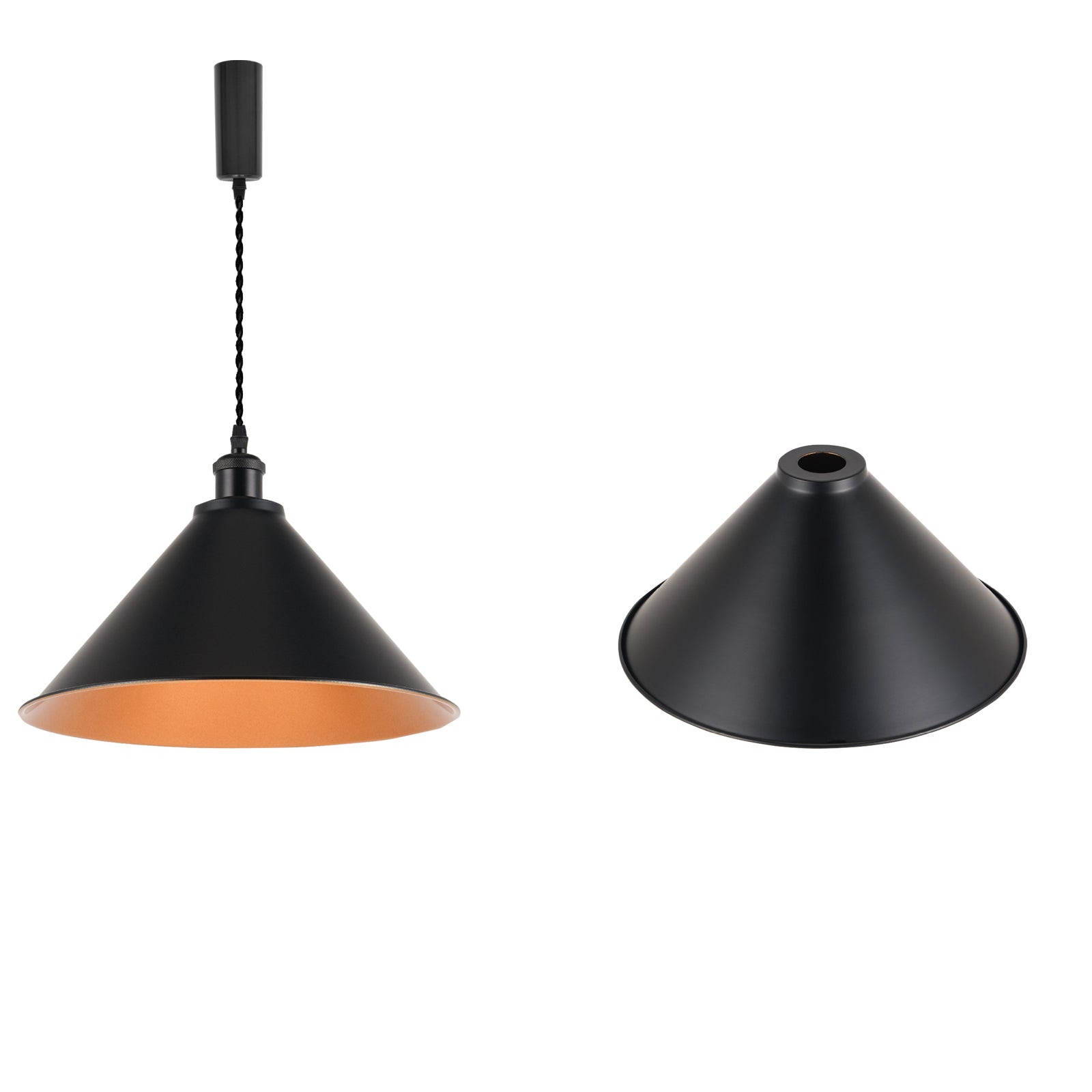 4-piece industrial retro metal bulb shield iron black hanging ceiling cone DIY lamp cover decoration replacement lamp cover is suitable for chandelier desk lamp wall lamp.