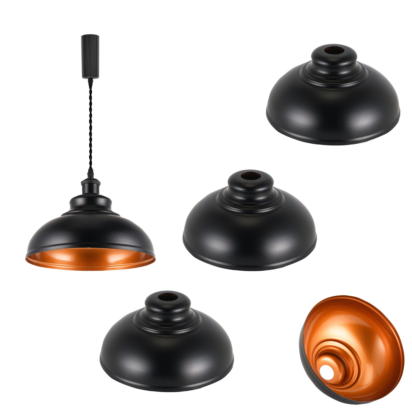 4-piece industrial retro metal bulb shield iron black hanging ceiling cone DIY lamp cover decoration replacement lamp cover is suitable for chandelier desk lamp wall lamp.