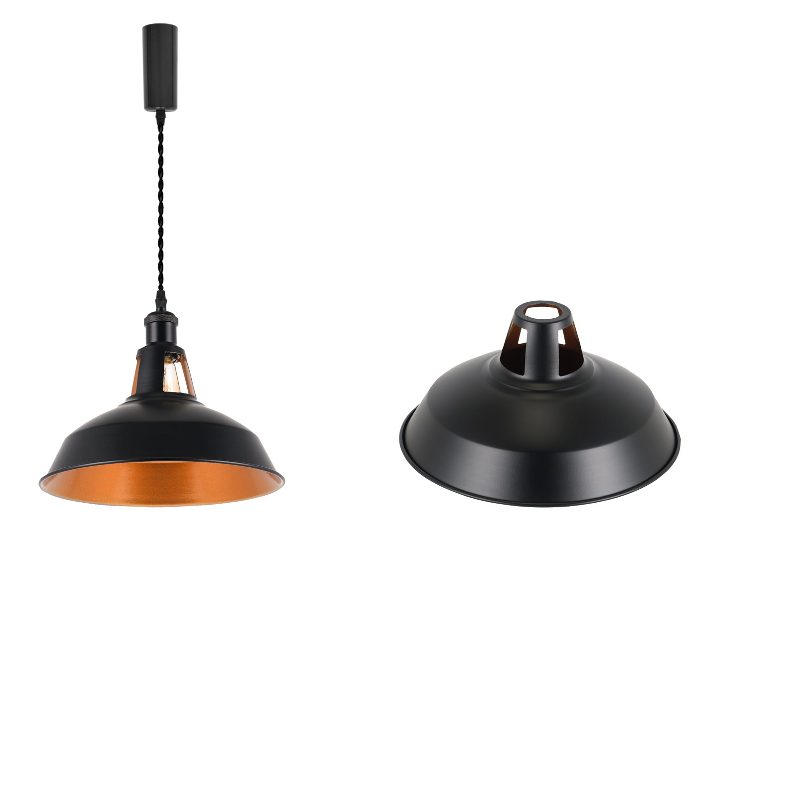 4-piece industrial retro metal bulb shield iron black hanging ceiling cone DIY lamp cover decoration replacement lamp cover is suitable for chandelier desk lamp wall lamp.