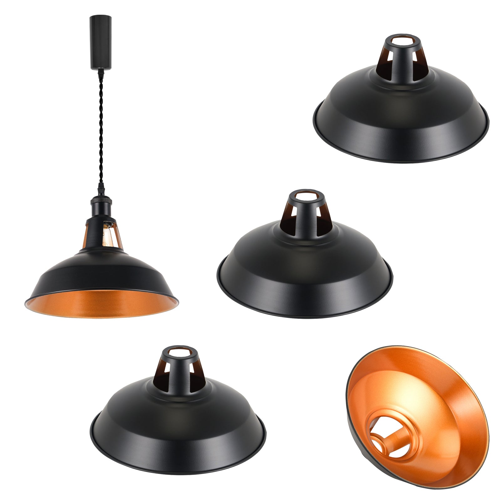 4-piece industrial retro metal bulb shield iron black hanging ceiling cone DIY lamp cover decoration replacement lamp cover is suitable for chandelier desk lamp wall lamp.