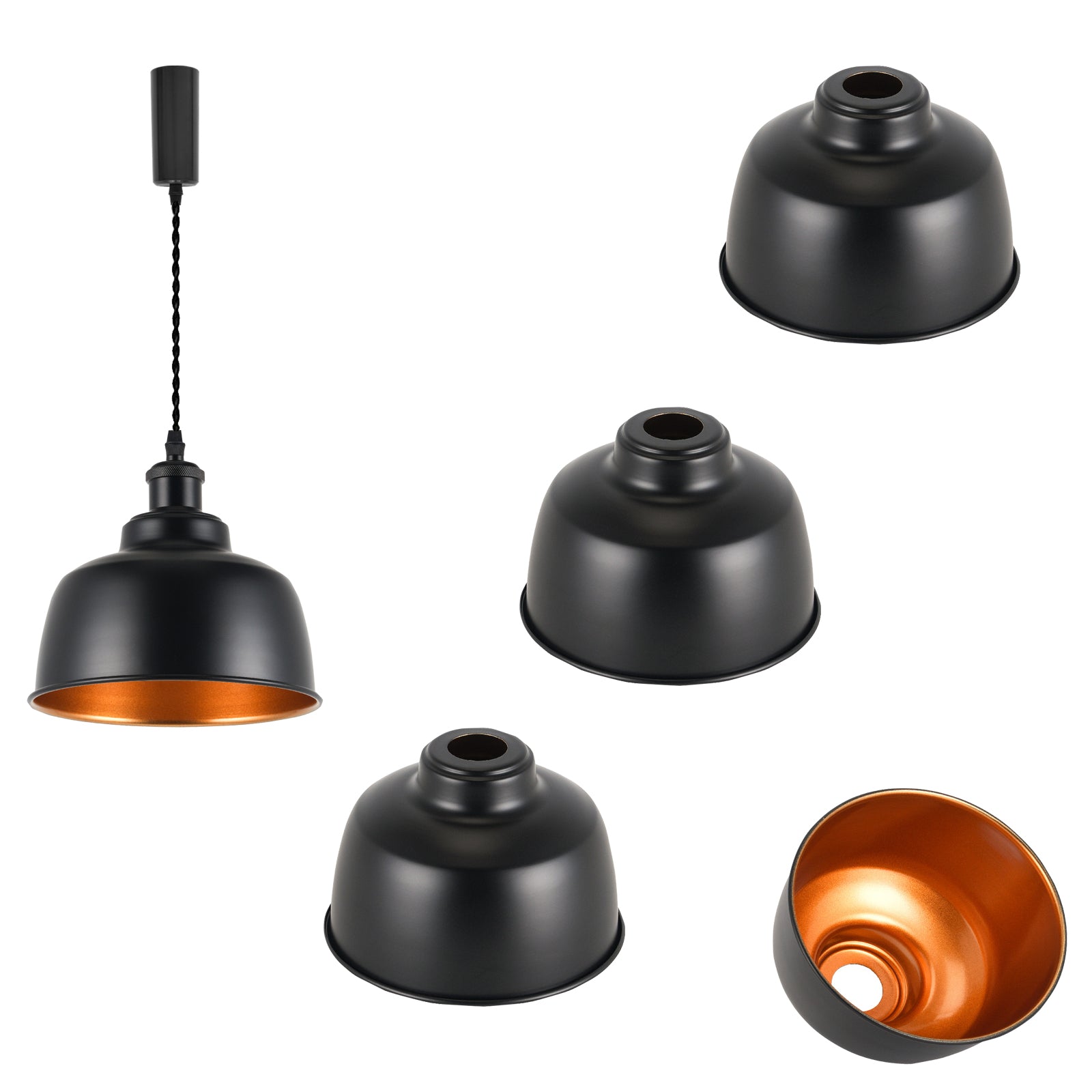 4-piece industrial retro metal bulb shield iron black hanging ceiling cone DIY lamp cover decoration replacement lamp cover is suitable for chandelier desk lamp wall lamp.
