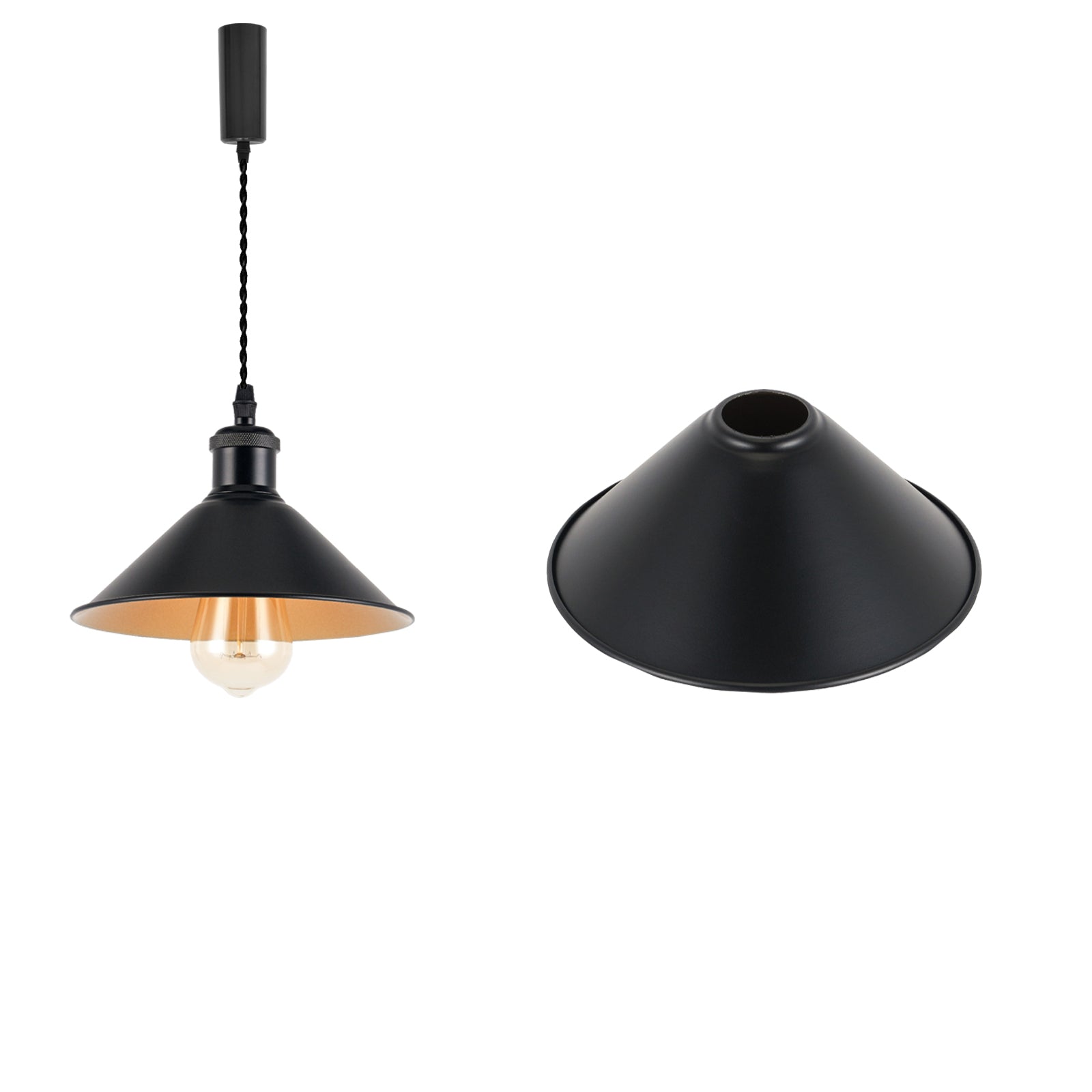 4-piece industrial retro metal bulb shield iron black hanging ceiling cone DIY lamp cover decoration replacement lamp cover is suitable for chandelier desk lamp wall lamp.