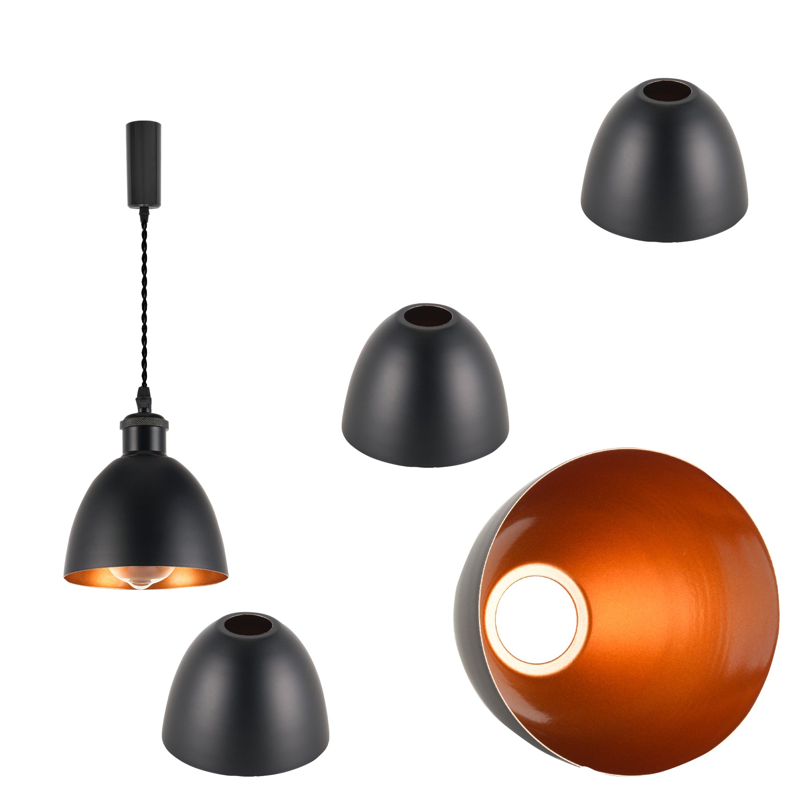 4-piece industrial retro metal bulb shield iron black hanging ceiling cone DIY lamp cover decoration replacement lamp cover is suitable for chandelier desk lamp wall lamp.