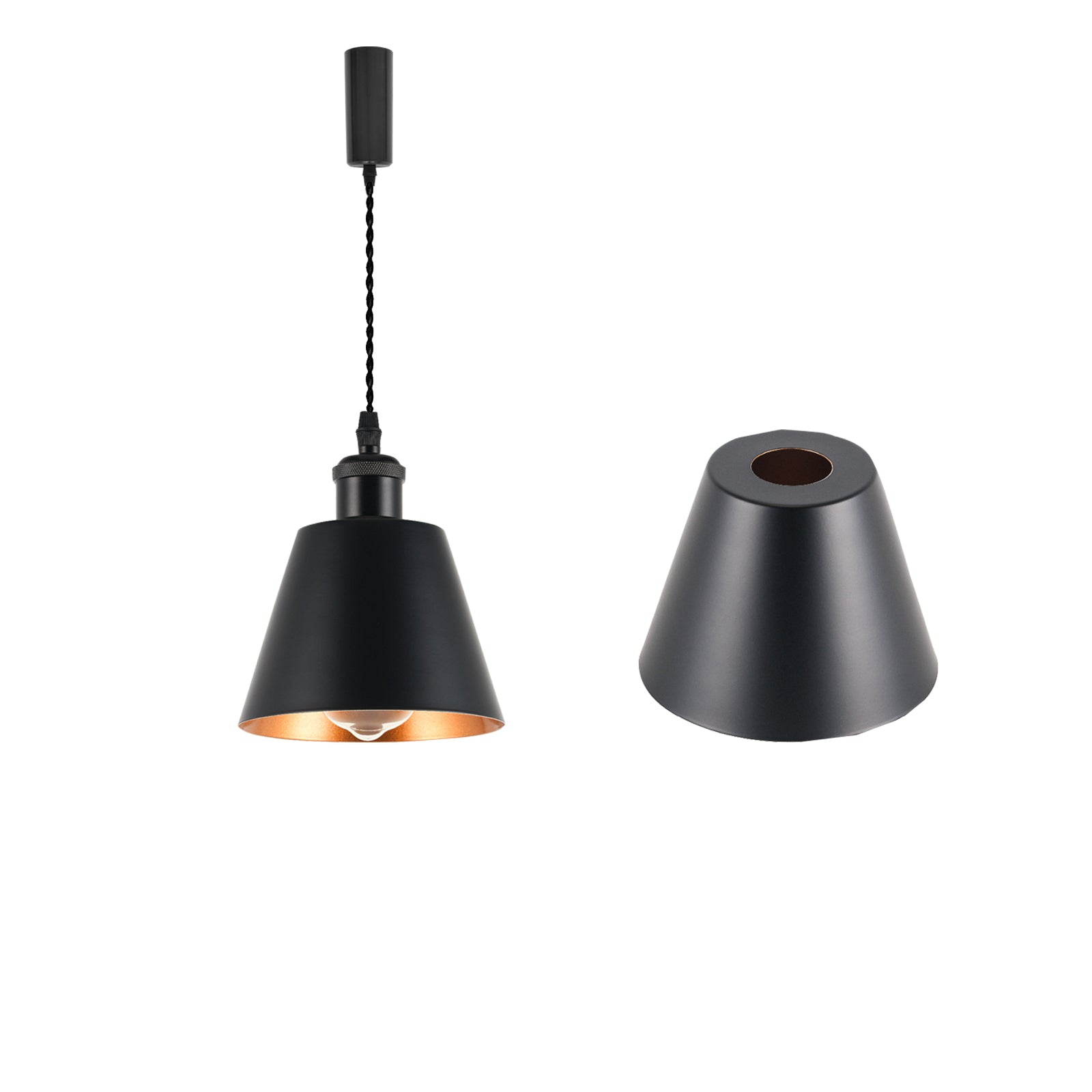 4-piece industrial retro metal bulb shield iron black hanging ceiling cone DIY lamp cover decoration replacement lamp cover is suitable for chandelier desk lamp wall lamp.