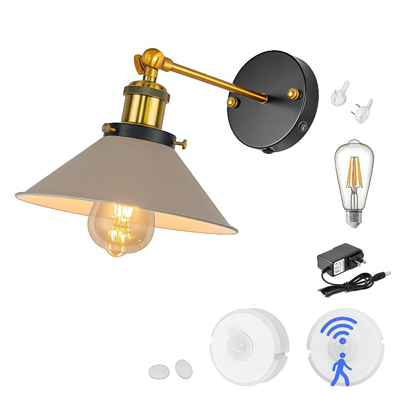 Kiven Wireless PIR Motion Sensor Light Sensing 5600mAh Rechargeable Battery Operate LED Wall Sconce, No Drilling Adjustable Wall Mounted Light 2 Motion Sensors No Pair Required for Bathroom