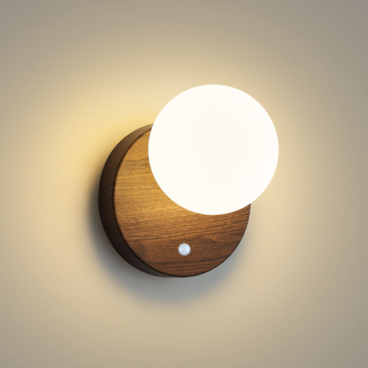 Best cordless motion sensor wall light with 5000mAh battery, walnut wood base and soft warm LED lighting