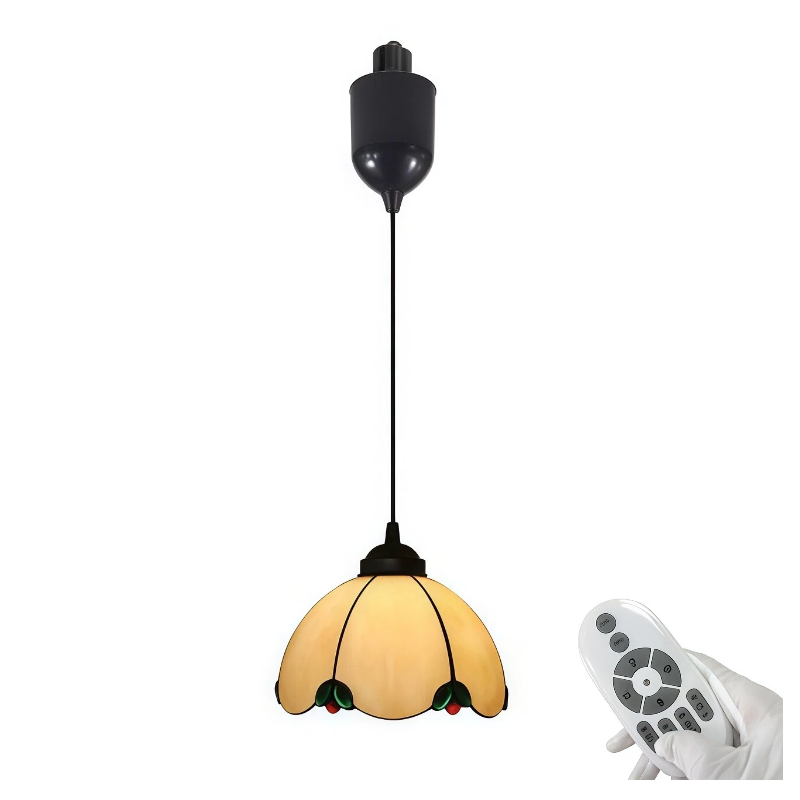 Adjustable Height Juno Track Light Pendants, 4 Ft Cord, J-Type Track Pendant Lights by Remote, Tiffany-Style Yellow Glass Smart LED Edison Bulbs Track Mount for Bar Island Vaulted Ceiling