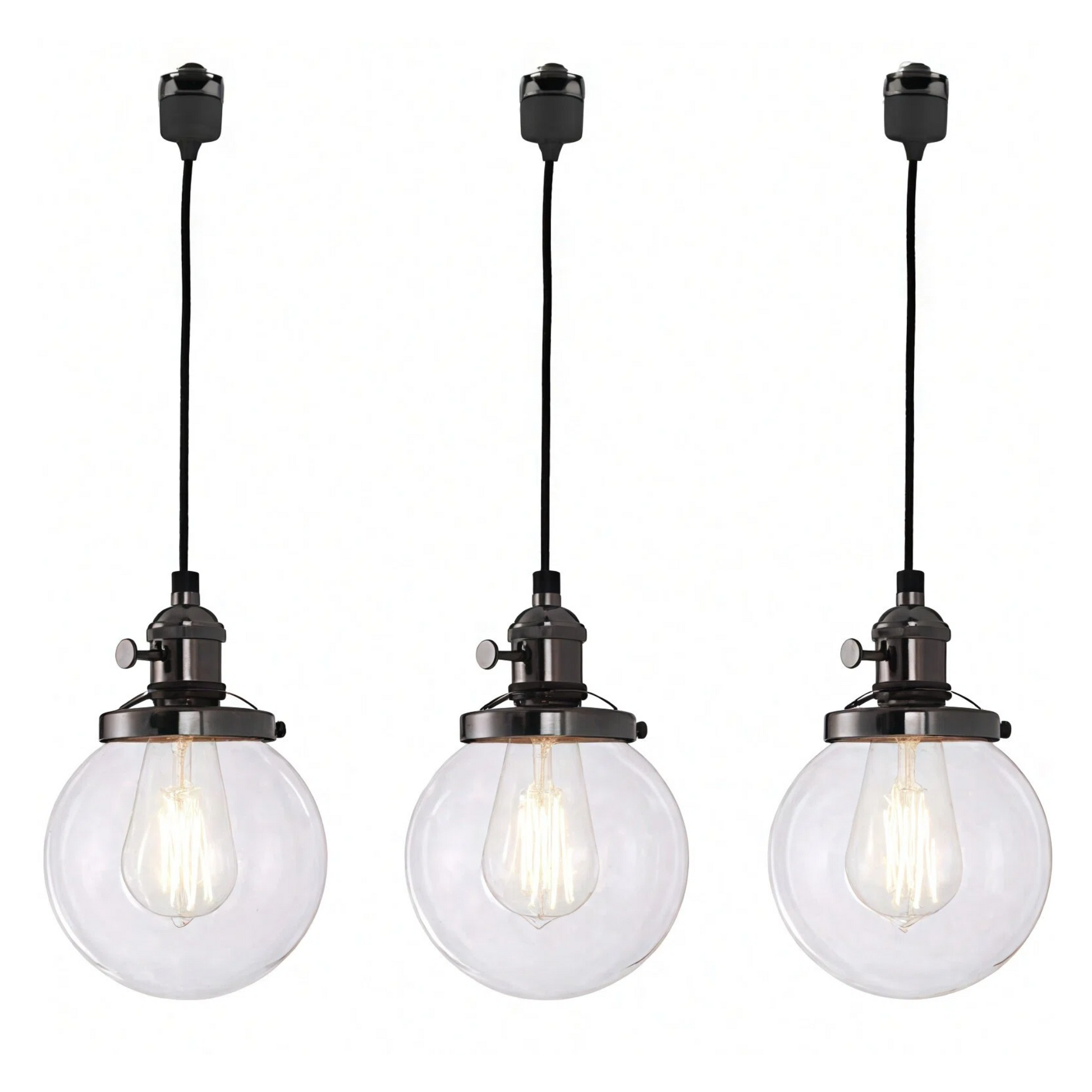 Kiven 3 Lights H-Track Lighting Pendant, Vintage Industrial Pendant Light Fixture with 5.9" Handmade Globe Clear Shade - Bronze