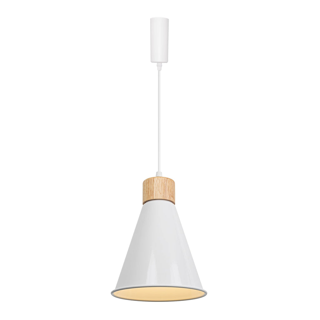 E26 Wood Base White Metal Cone Shade Retro Track Light 3.2 Ft Adjusted Height Freely