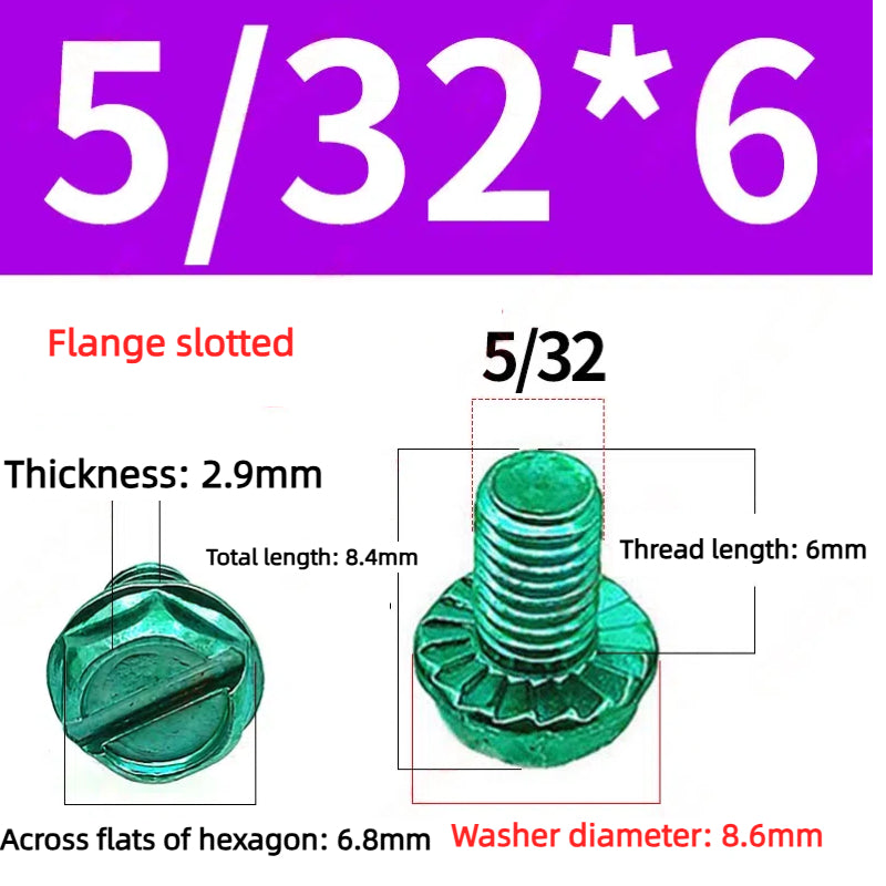 Kiven Green Screw 5/32 Thread, Imperial & Metric Thread Flange Phillips Slotted Hexagon Screw with Washer