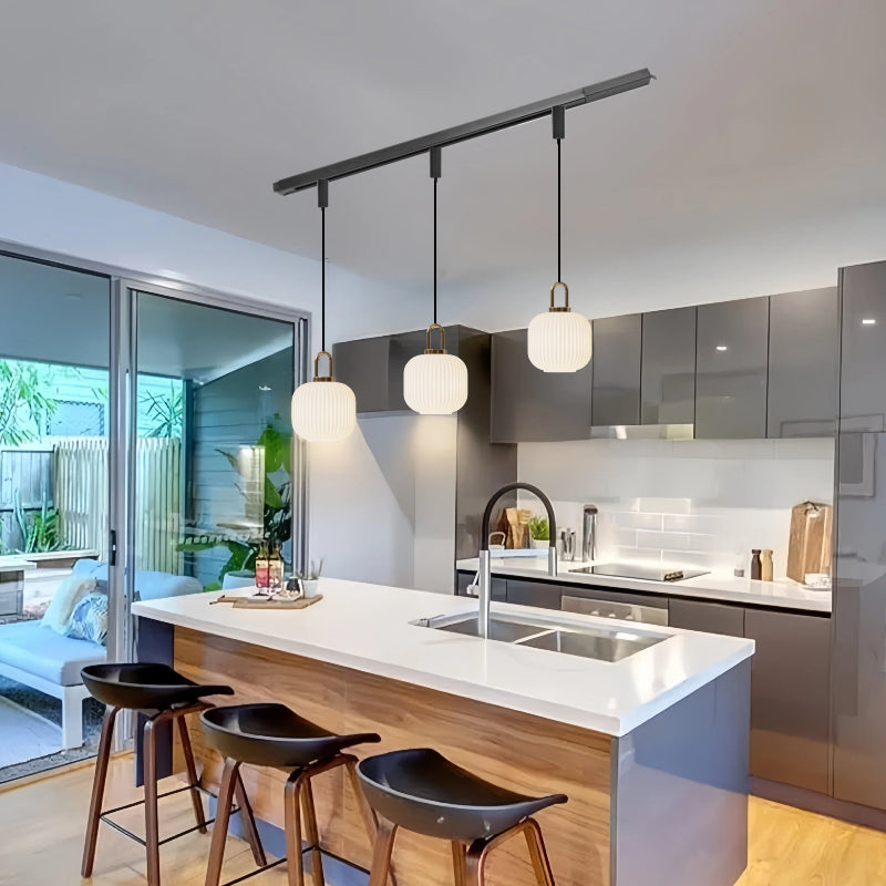 Kiven Vintage Industrial H Type Pendant Light with Clear Ribbed Glass Shade and U-Shape Handle, for Kitchen Island & Bar