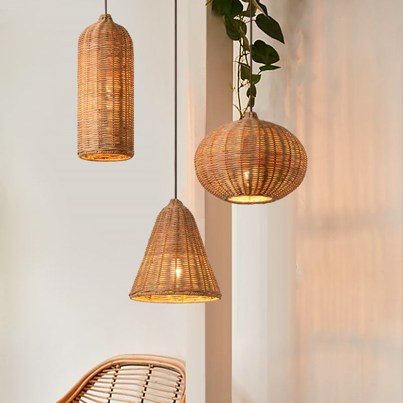 Kiven Woven Rattan H Track Pendant Light for Wabi - Sabi Decor: Suits Tea Room, Pastoral Dining Room, Living Room, Staircase, Guesthouse