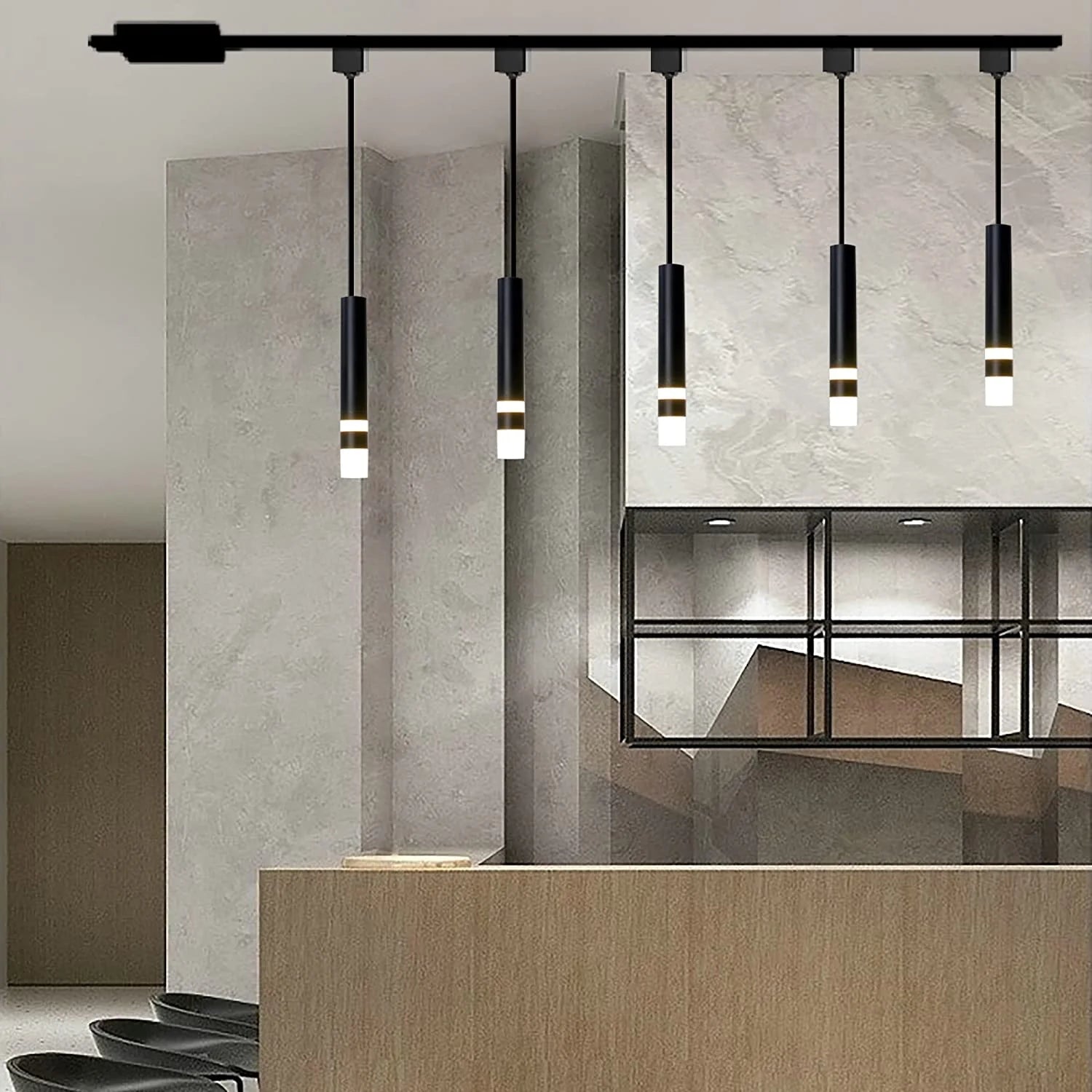 Kiven H-Type Track Light Pendants with Linear Industrial Look 5W LED Track Spotlight Black Light Accent Light Adjustable Stagger The Heights Decorate for Kitchen 3 Lights Customizable,Warm White