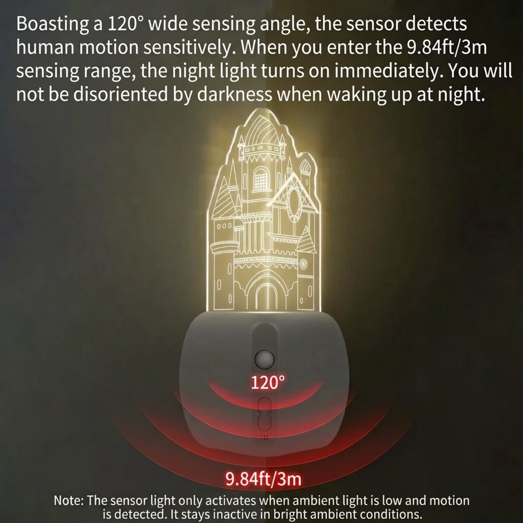 Rechargeable Motion Sensor LED Night Light – Wireless Magnetic Corner Accent Light with Laser Engraved Acrylic Plate