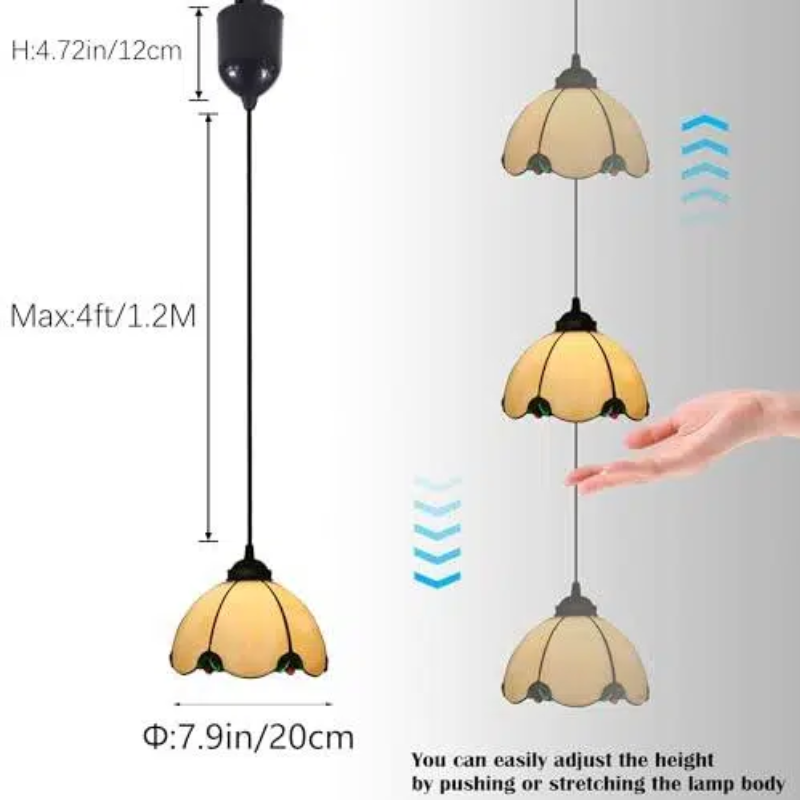 Adjustable Height Juno Track Light Pendants, 4 Ft Cord, J-Type Track Pendant Lights by Remote, Tiffany-Style Yellow Glass Smart LED Edison Bulbs Track Mount for Bar Island Vaulted Ceiling