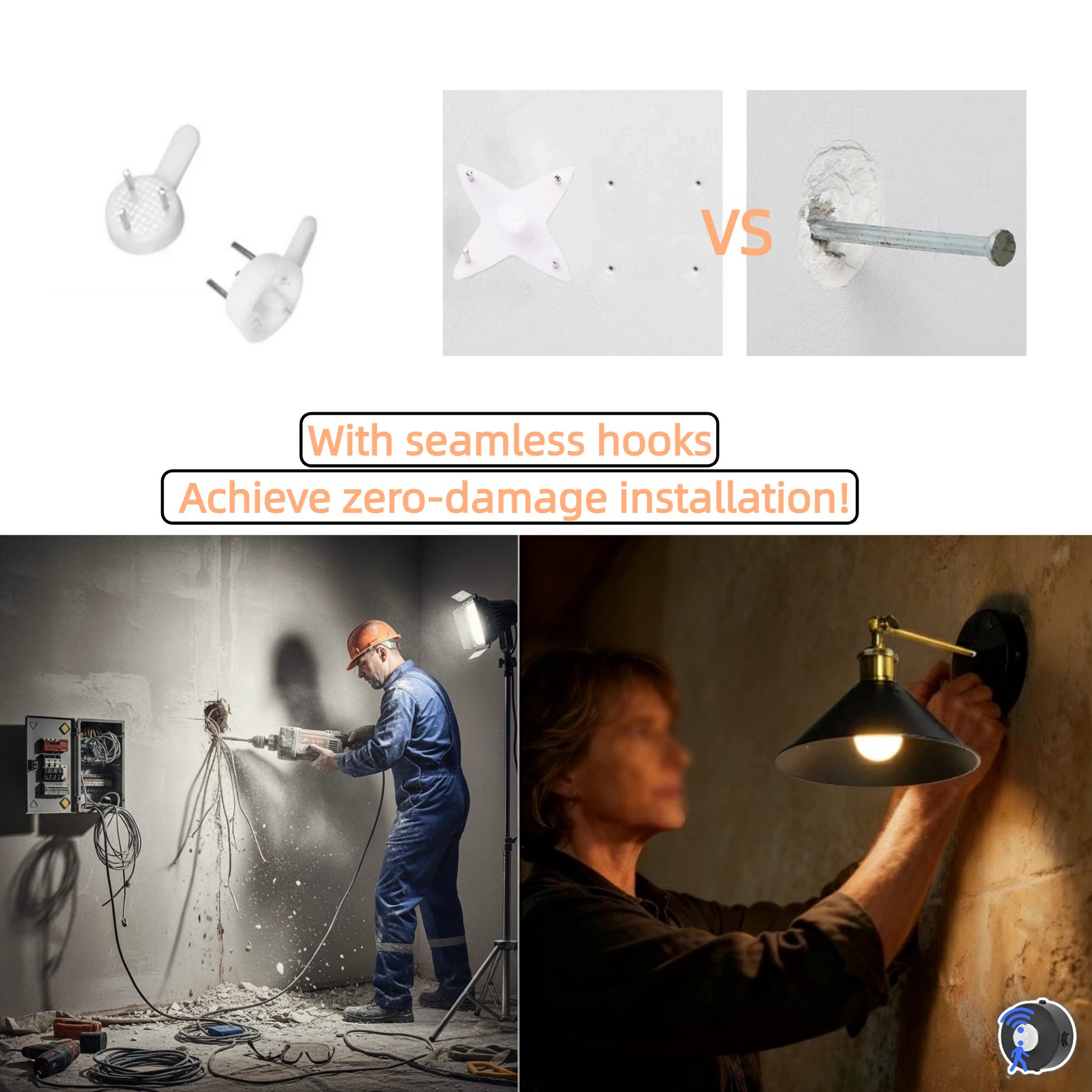 Kiven Renter-Friendly Sconces, Choose Plug-In Power or 5600mAh Wireless Freedom with 5-Minute DIY Install, Zero Damage