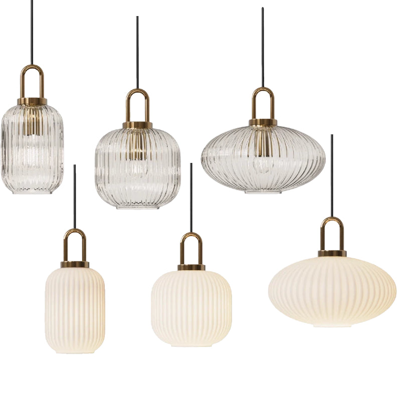 Kiven Vintage Industrial H Type Pendant Light with Clear Ribbed Glass Shade and U-Shape Handle, for Kitchen Island & Bar