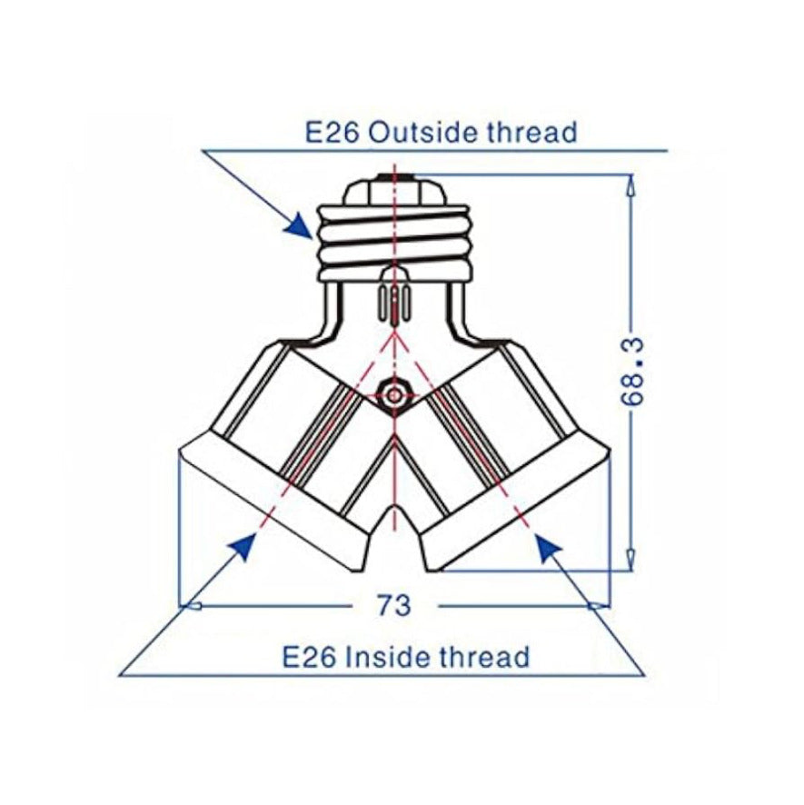 Kiven  E26 1-to-2 Light Socket, Y-Shaped Adapter for Central & South America, US Standard Splitter Dual Light Base(Customizable)