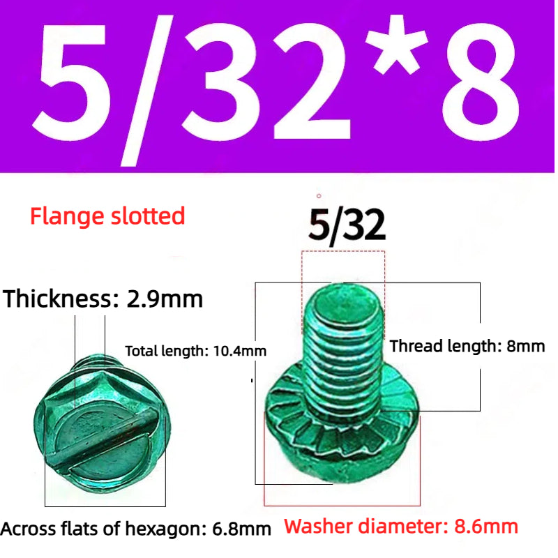 Kiven Green Screw 5/32 Thread, Imperial & Metric Thread Flange Phillips Slotted Hexagon Screw with Washer