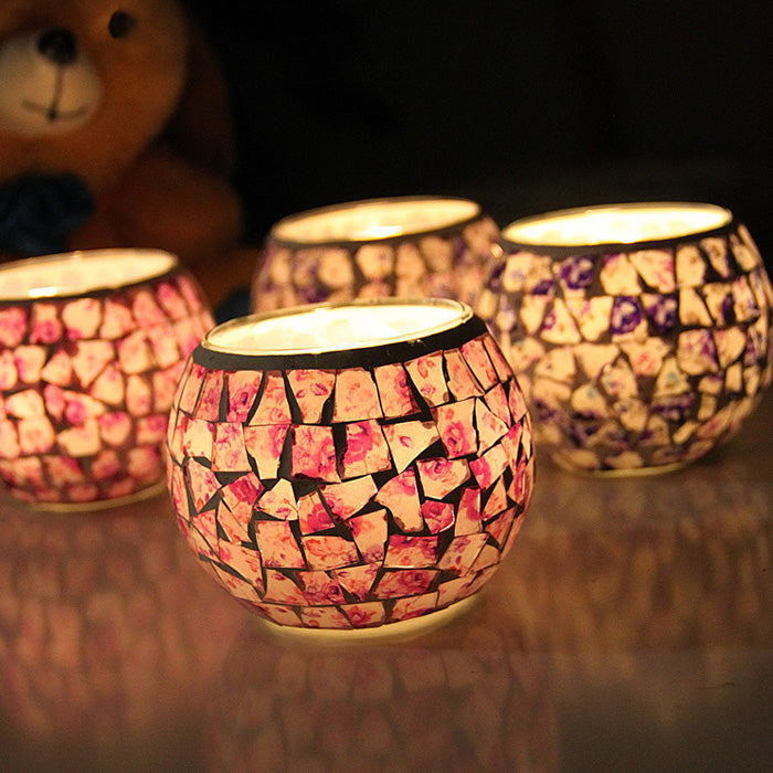 Cordless Mini Night Light with mosaic glass shade. Dimmable LED, perfect for ambiance and decor.