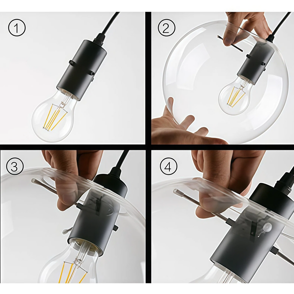 Dimmable H-Type Track Lighting Pendants with Retro Clear Glass Globe Shape Hand-Made Shade,1-Light 1ft Cord Wood Finished E26 Socket Restaurant Chandelier Kitchen Island Customizable