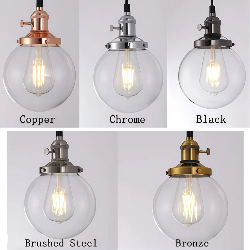 Kiven 3 Lights H-Track Lighting Pendant, Vintage Industrial Pendant Light Fixture with 5.9" Handmade Globe Clear Shade - Bronze