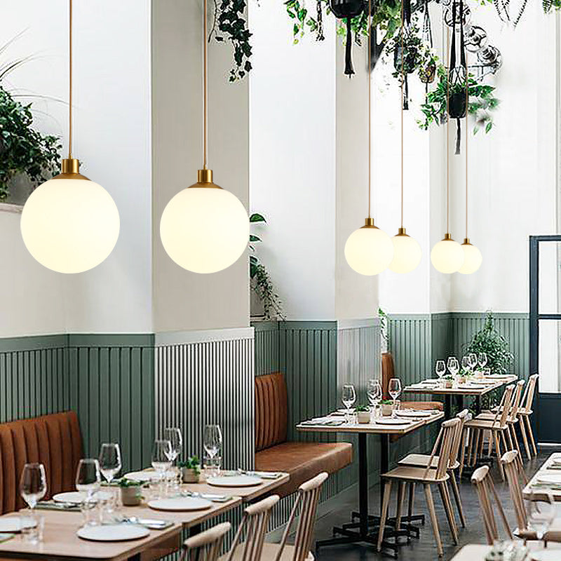 Kiven Gold and Milk White Glass Globe Pendant Lights for Nordic Style Dining, Bar, and Boutique Displays - DIY Assembly for Indoor Use