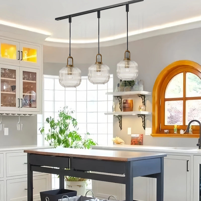 Kiven Vintage Industrial H Type Pendant Light with Clear Ribbed Glass Shade and U-Shape Handle, for Kitchen Island & Bar