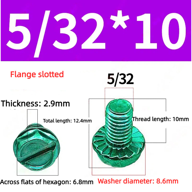 Kiven Green Screw 5/32 Thread, Imperial & Metric Thread Flange Phillips Slotted Hexagon Screw with Washer