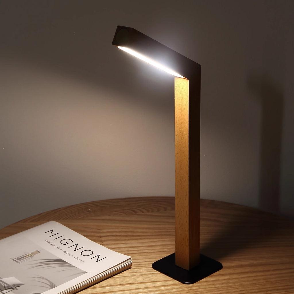 Kiven Nordic Minimalist Wooden LED Desk Lamp: Dimmable Eye-Caring Night Light for Bedroom & Bedside, Rotatable & Simple Design