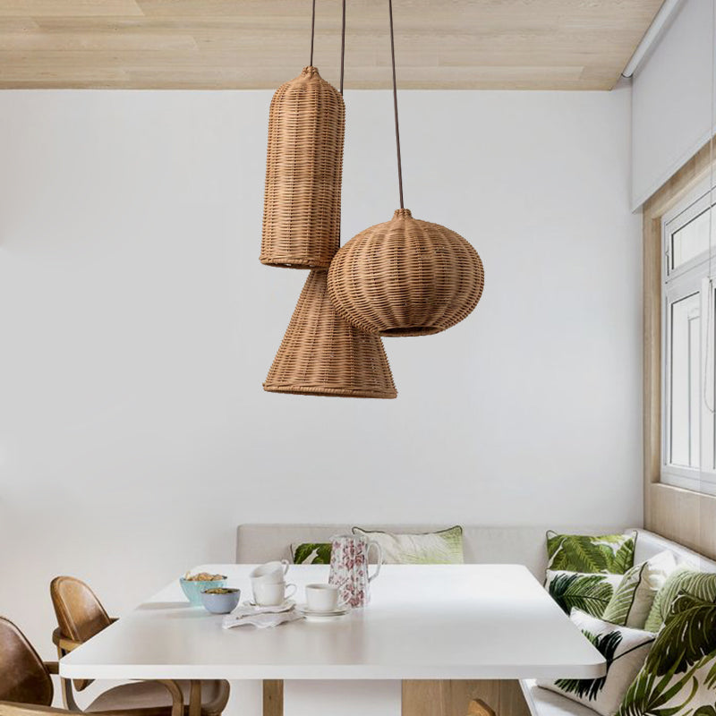 Kiven Woven Rattan H Track Pendant Light for Wabi - Sabi Decor: Suits Tea Room, Pastoral Dining Room, Living Room, Staircase, Guesthouse
